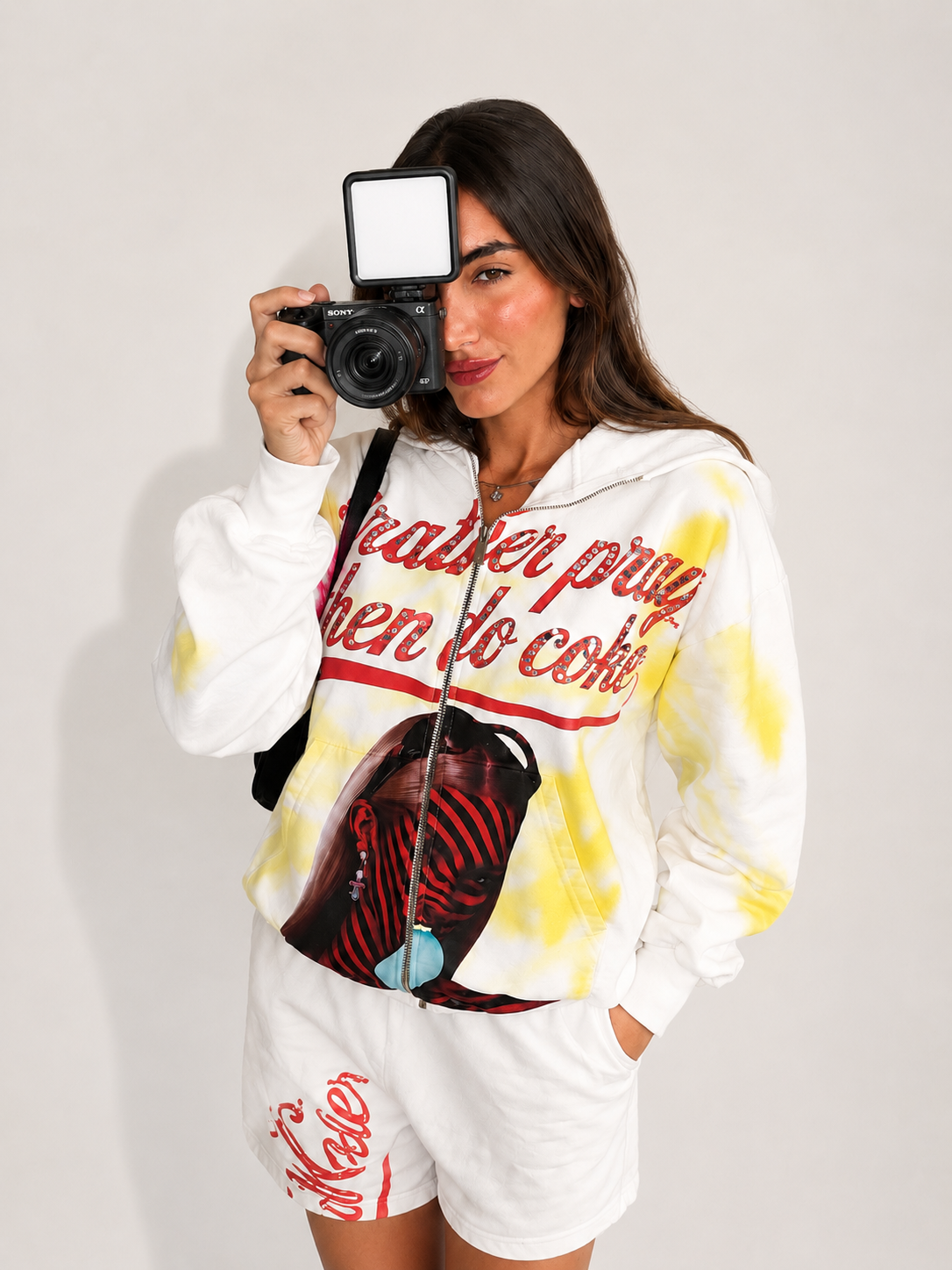 WHITE RHINESTONES I RATHER PRAY HOODIE