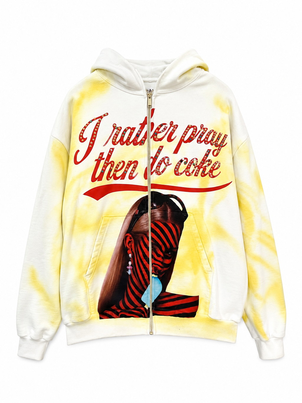 WHITE RHINESTONES I RATHER PRAY HOODIE